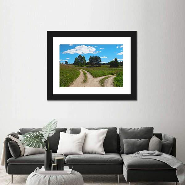 Rural Landscape With Crossroad Canvas Wall Art-3 Horizontal-Gallery Wrap-25" x 16"-Tiaracle