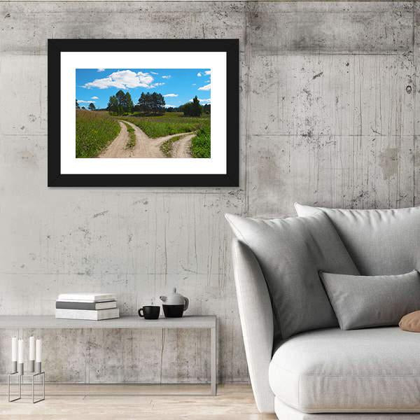 Rural Landscape With Crossroad Canvas Wall Art-3 Horizontal-Gallery Wrap-25" x 16"-Tiaracle