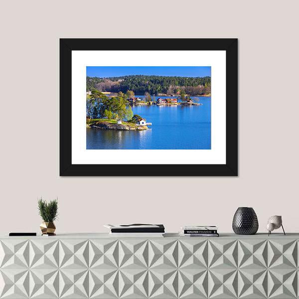 Rural Swedish Landscape With Coastal Villages Canvas Wall Art-1 Piece-Framed Print-20" x 16"-Tiaracle