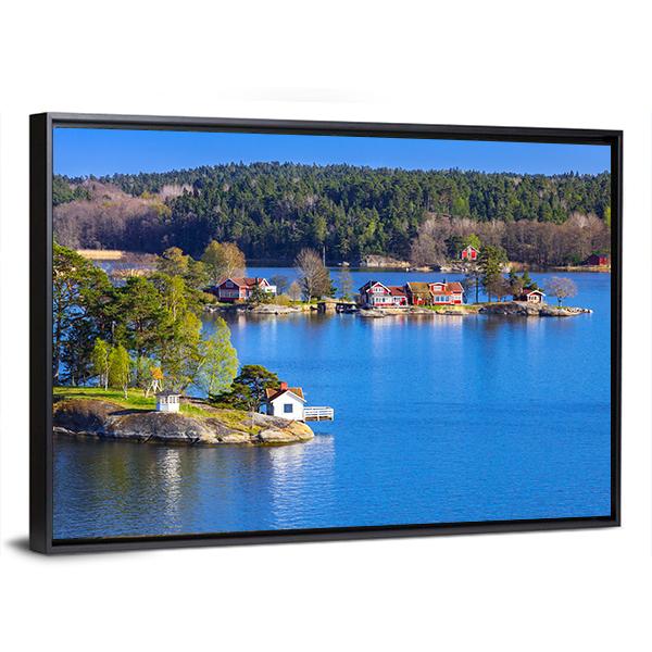 Rural Swedish Landscape With Coastal Villages Canvas Wall Art-3 Horizontal-Gallery Wrap-25" x 16"-Tiaracle