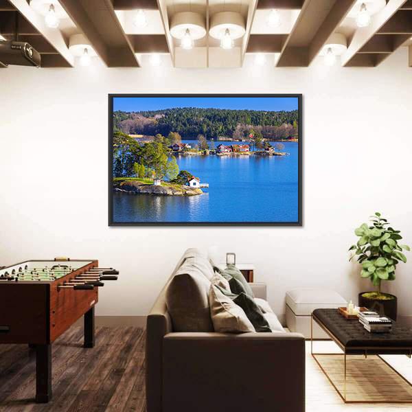 Rural Swedish Landscape With Coastal Villages Canvas Wall Art-3 Horizontal-Gallery Wrap-25" x 16"-Tiaracle