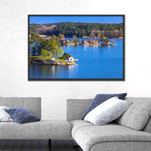 Rural Swedish Landscape With Coastal Villages Canvas Wall Art-3 Horizontal-Gallery Wrap-25" x 16"-Tiaracle