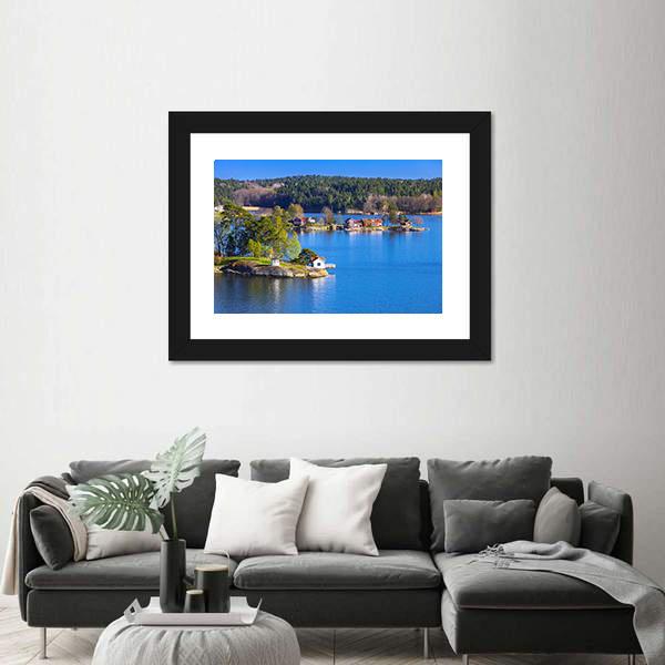 Rural Swedish Landscape With Coastal Villages Canvas Wall Art-3 Horizontal-Gallery Wrap-25" x 16"-Tiaracle