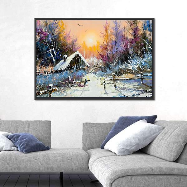 Rural Winter Landscape Canvas Wall Art-5 Horizontal-Gallery Wrap-22" x 12"-Tiaracle