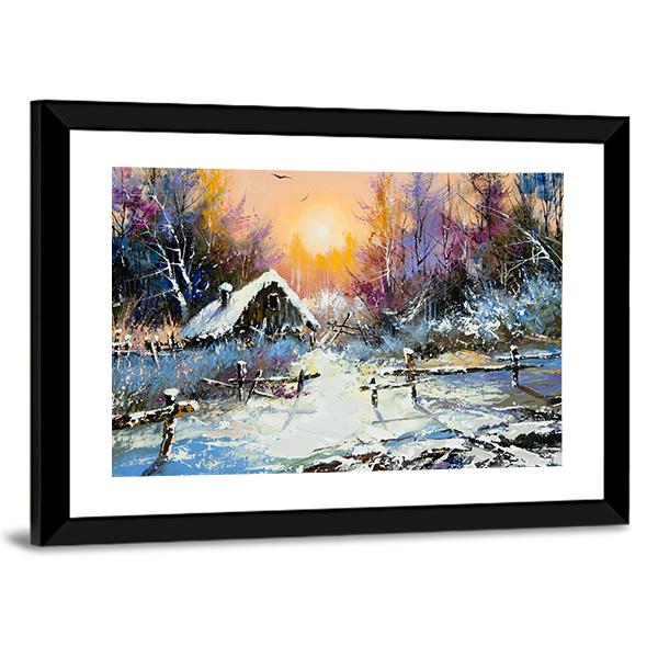 Rural Winter Landscape Canvas Wall Art-5 Horizontal-Gallery Wrap-22" x 12"-Tiaracle