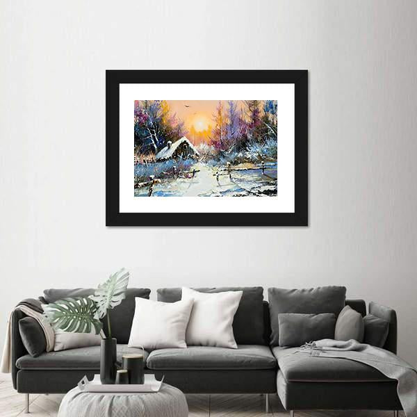 Rural Winter Landscape Canvas Wall Art-5 Horizontal-Gallery Wrap-22" x 12"-Tiaracle