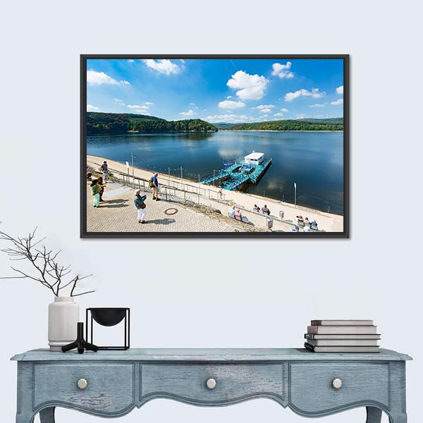 Rursee Harbor Schwammenauel In The Eifel Germany Canvas Wall Art-1 Piece-Floating Frame-24" x 16"-Tiaracle