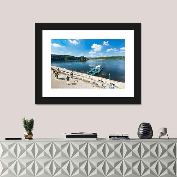 Rursee Harbor Schwammenauel In The Eifel Germany Canvas Wall Art-1 Piece-Framed Print-20" x 16"-Tiaracle