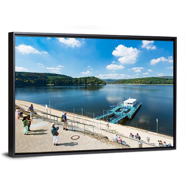 Rursee Harbor Schwammenauel In The Eifel Germany Canvas Wall Art-3 Horizontal-Gallery Wrap-25" x 16"-Tiaracle