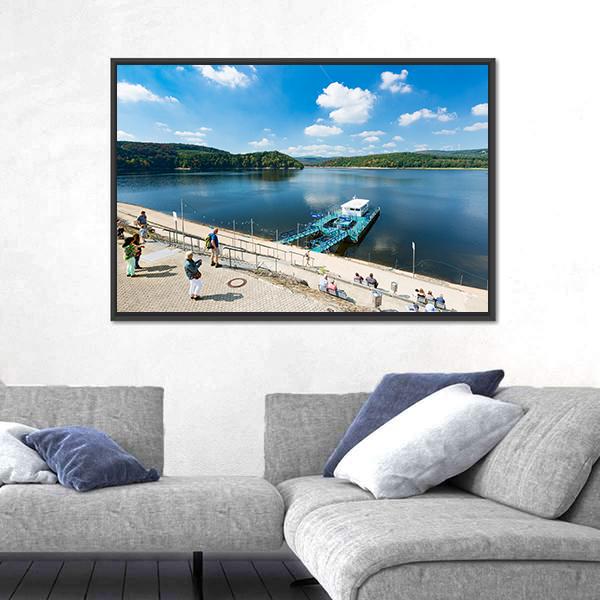 Rursee Harbor Schwammenauel In The Eifel Germany Canvas Wall Art-3 Horizontal-Gallery Wrap-25" x 16"-Tiaracle