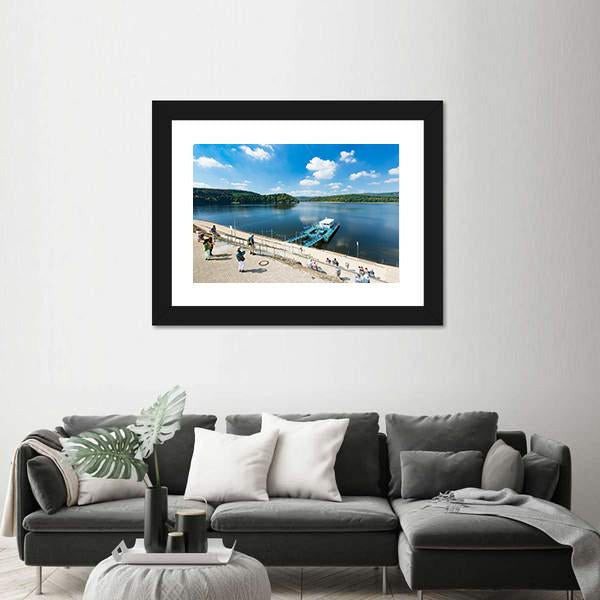 Rursee Harbor Schwammenauel In The Eifel Germany Canvas Wall Art-3 Horizontal-Gallery Wrap-25" x 16"-Tiaracle