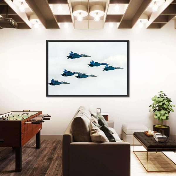 Russia Fighters SU-27 Canvas Wall Art-1 Piece-Floating Frame-24" x 16"-Tiaracle