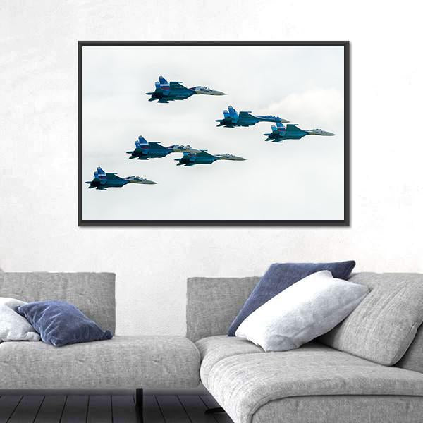 Russia Fighters SU-27 Canvas Wall Art-5 Horizontal-Gallery Wrap-22" x 12"-Tiaracle