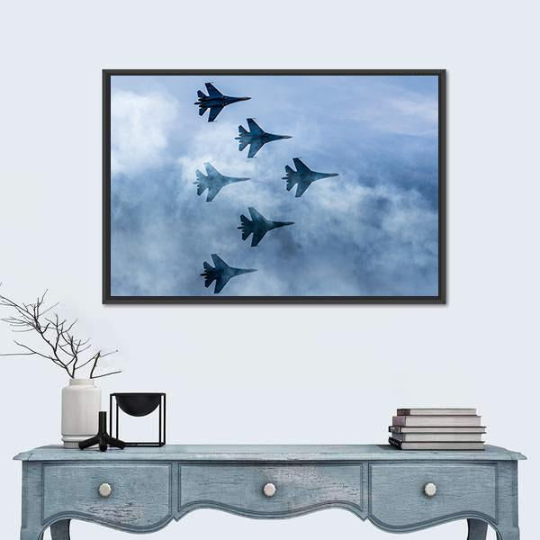 Russian Fighter Aircrafts SU 27 Canvas Wall Art-1 Piece-Floating Frame-24" x 16"-Tiaracle