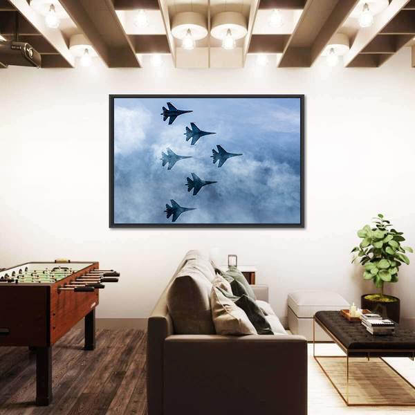 Russian Fighter Aircrafts SU 27 Canvas Wall Art-5 Horizontal-Gallery Wrap-22" x 12"-Tiaracle