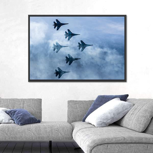Russian Fighter Aircrafts SU 27 Canvas Wall Art-5 Horizontal-Gallery Wrap-22" x 12"-Tiaracle