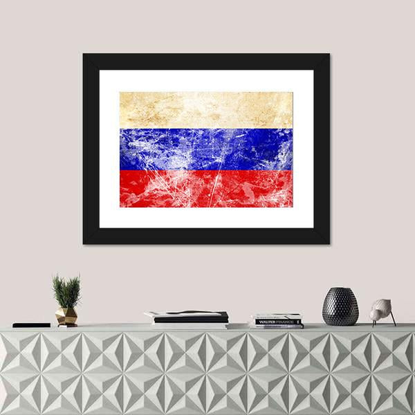 Russian Flag With Old Look Canvas Wall Art-1 Piece-Framed Print-20" x 16"-Tiaracle