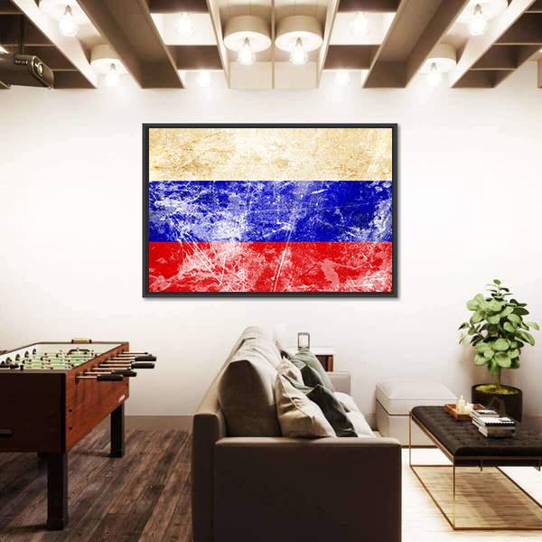 Russian Flag With Old Look Canvas Wall Art-3 Horizontal-Gallery Wrap-25" x 16"-Tiaracle