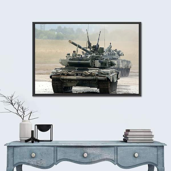 Russian Tank T-90 Canvas Wall Art-1 Piece-Floating Frame-24" x 16"-Tiaracle