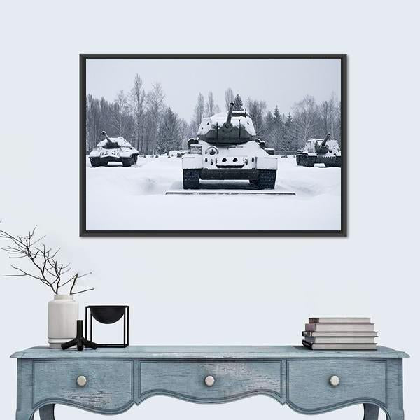 Russian Tanks In Prokhorovka Canvas Wall Art-1 Piece-Floating Frame-24" x 16"-Tiaracle
