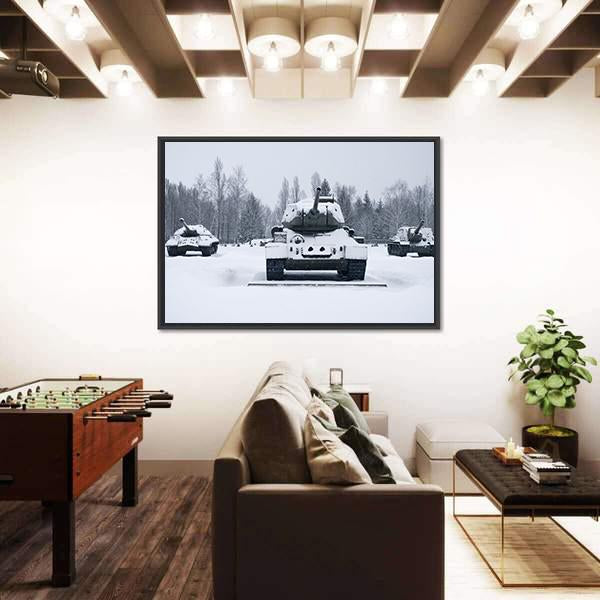 Russian Tanks In Prokhorovka Canvas Wall Art-3 Horizontal-Gallery Wrap-25" x 16"-Tiaracle