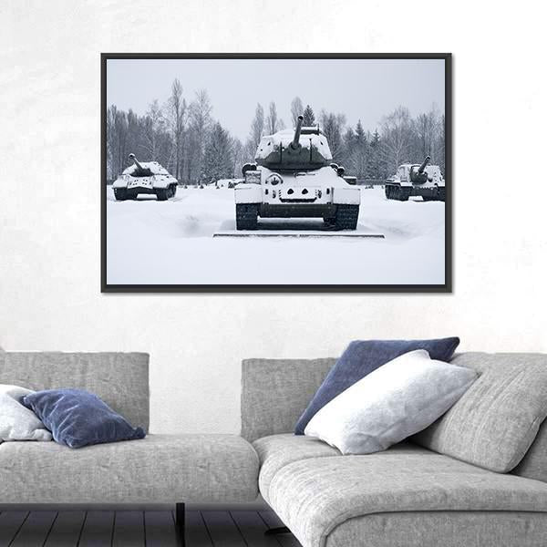 Russian Tanks In Prokhorovka Canvas Wall Art-3 Horizontal-Gallery Wrap-25" x 16"-Tiaracle