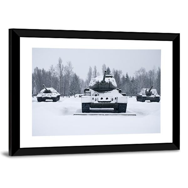 Russian Tanks In Prokhorovka Canvas Wall Art-3 Horizontal-Gallery Wrap-25" x 16"-Tiaracle