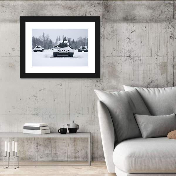 Russian Tanks In Prokhorovka Canvas Wall Art-3 Horizontal-Gallery Wrap-25" x 16"-Tiaracle