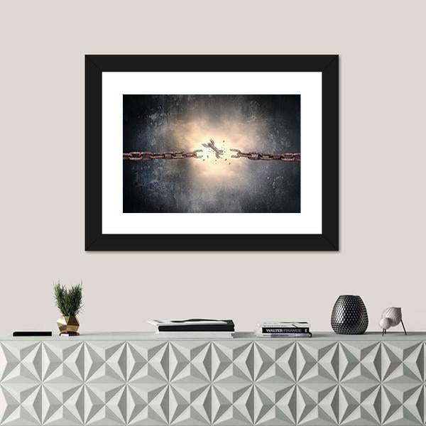 Rusty Iron Chains Broken Canvas Wall Art-1 Piece-Framed Print-20" x 16"-Tiaracle