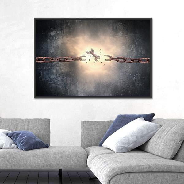 Rusty Iron Chains Broken Canvas Wall Art-3 Horizontal-Gallery Wrap-25" x 16"-Tiaracle