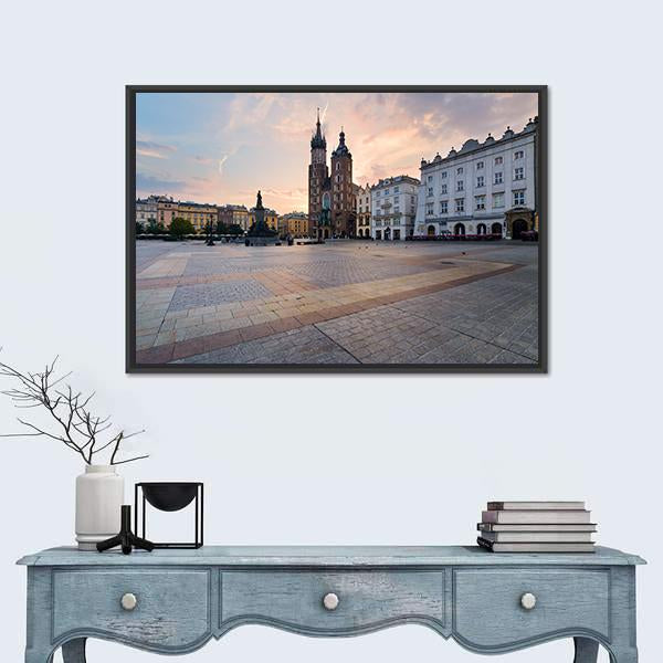 Rynek Square In Krakow Canvas Wall Art-1 Piece-Floating Frame-24" x 16"-Tiaracle