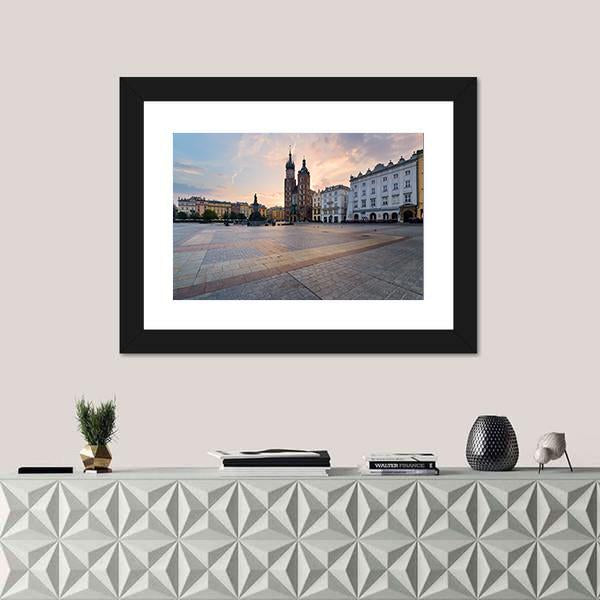 Rynek Square In Krakow Canvas Wall Art-1 Piece-Framed Print-20" x 16"-Tiaracle