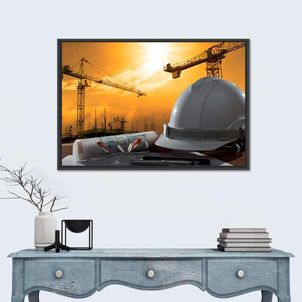 Safety Helmet On Table Canvas Wall Art-1 Piece-Floating Frame-24" x 16"-Tiaracle