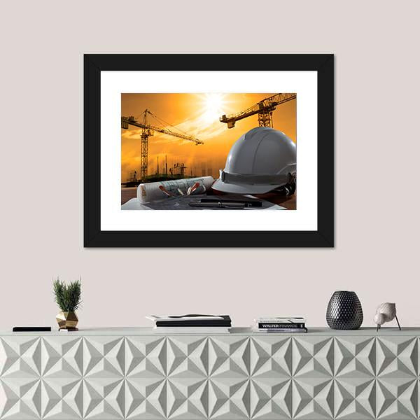 Safety Helmet On Table Canvas Wall Art-1 Piece-Framed Print-20" x 16"-Tiaracle