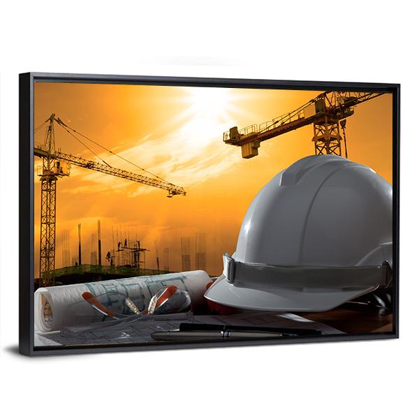 Safety Helmet On Table Canvas Wall Art-3 Horizontal-Gallery Wrap-25" x 16"-Tiaracle
