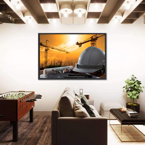 Safety Helmet On Table Canvas Wall Art-3 Horizontal-Gallery Wrap-25" x 16"-Tiaracle