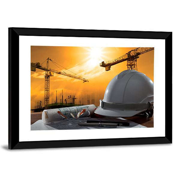 Safety Helmet On Table Canvas Wall Art-3 Horizontal-Gallery Wrap-25" x 16"-Tiaracle