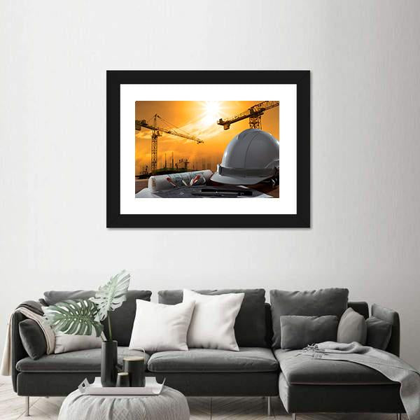 Safety Helmet On Table Canvas Wall Art-3 Horizontal-Gallery Wrap-25" x 16"-Tiaracle