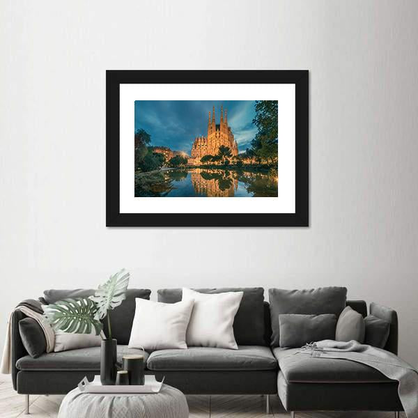 Sagrada Familia Church Canvas Wall Art-1 Piece-Framed Print-42" x 14"-Tiaracle