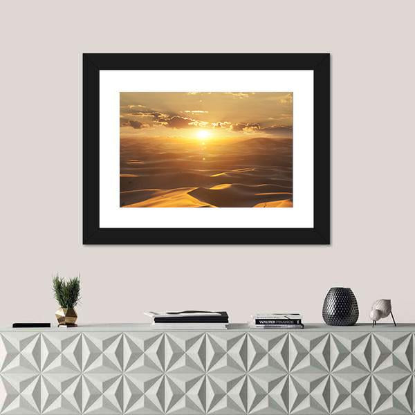 Sahara Desert At Golden Sunset Canvas Wall Art-1 Piece-Framed Print-20" x 16"-Tiaracle