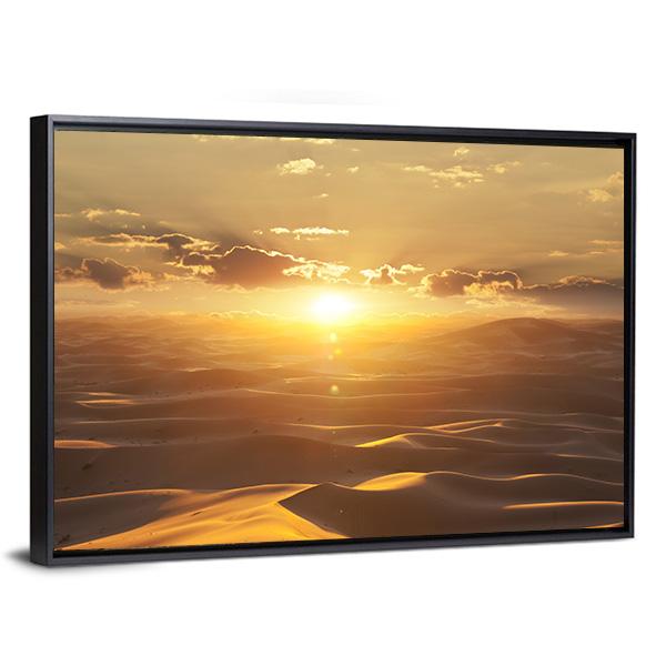 Sahara Desert At Golden Sunset Canvas Wall Art-3 Horizontal-Gallery Wrap-25" x 16"-Tiaracle