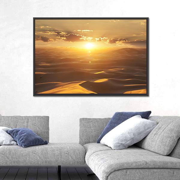 Sahara Desert At Golden Sunset Canvas Wall Art-3 Horizontal-Gallery Wrap-25" x 16"-Tiaracle