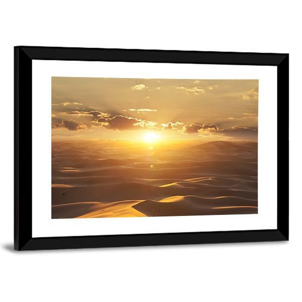 Sahara Desert At Golden Sunset Canvas Wall Art-3 Horizontal-Gallery Wrap-25" x 16"-Tiaracle