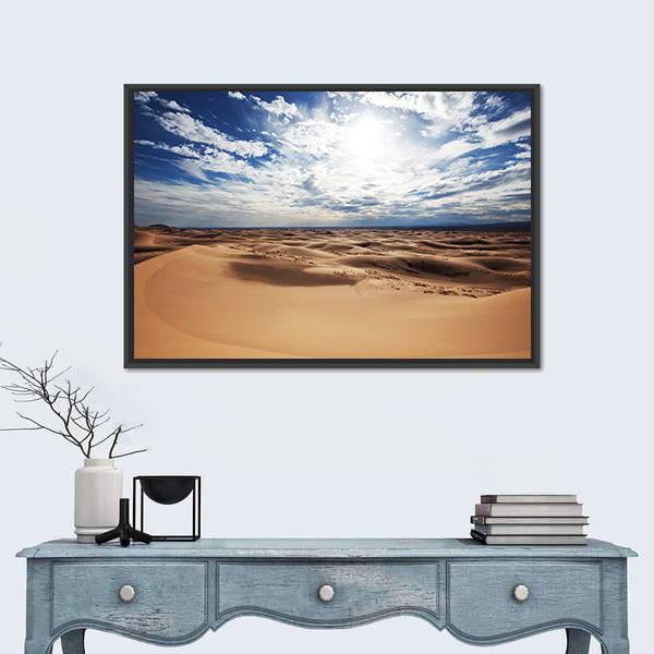 Sahara Desert Under Cloudy Sky Canvas Wall Art-1 Piece-Floating Frame-24" x 16"-Tiaracle