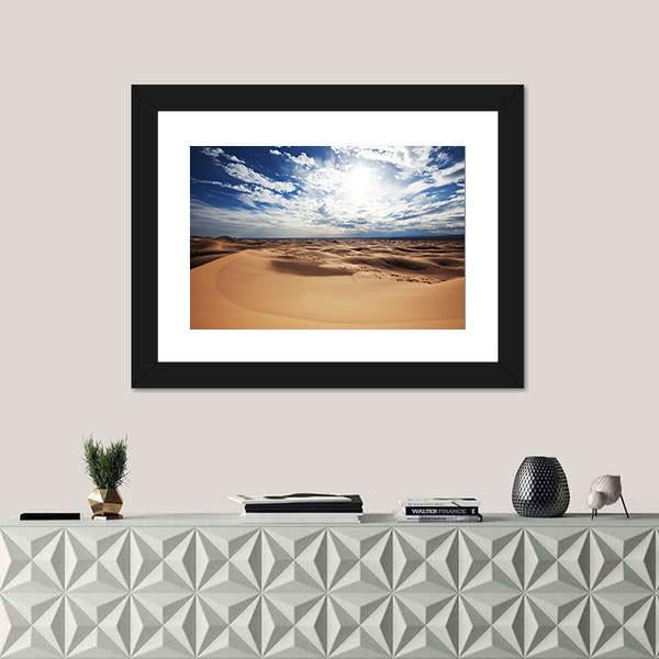 Sahara Desert Under Cloudy Sky Canvas Wall Art-1 Piece-Framed Print-20" x 16"-Tiaracle