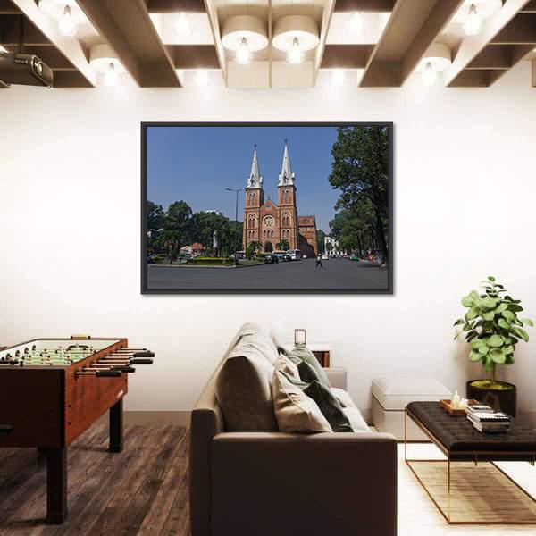 Saigon Notre Dame Cathedral Basilica Canvas Wall Art-1 Piece-Floating Frame-36" x 24"-Tiaracle