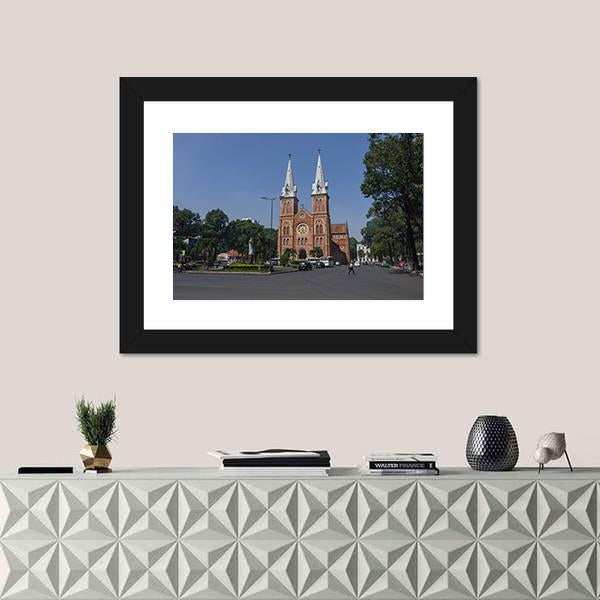 Saigon Notre Dame Cathedral Basilica Canvas Wall Art-1 Piece-Floating Frame-48" x 32"-Tiaracle