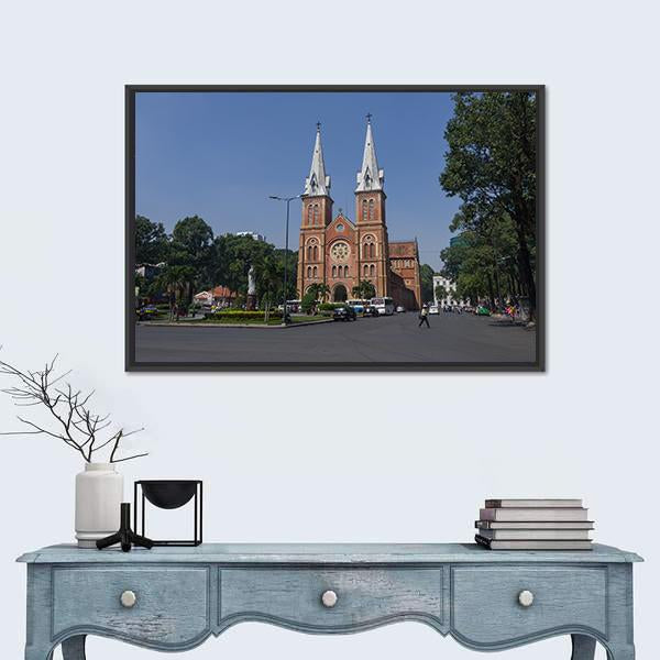 Saigon Notre Dame Cathedral Basilica Canvas Wall Art-1 Piece-Framed Print-36" x 24"-Tiaracle