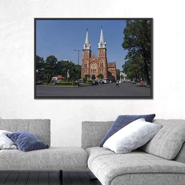 Saigon Notre Dame Cathedral Basilica Canvas Wall Art-3 Horizontal-Gallery Wrap-25" x 16"-Tiaracle