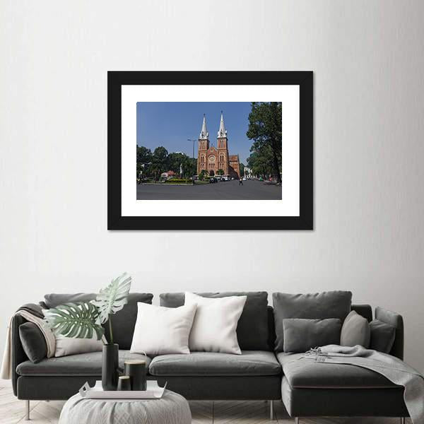 Saigon Notre Dame Cathedral Basilica Canvas Wall Art-3 Horizontal-Gallery Wrap-25" x 16"-Tiaracle